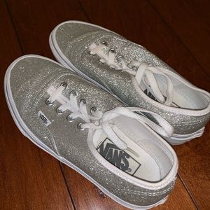 Kids size 3 VANs//silver glitter